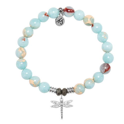 Snakeskin Jasper Gemstone Bracelet with Dragonfly Sterling Silver Charm