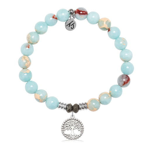 Snakeskin Jasper Gemstone Bracelet with Family Tree Sterling Silver Charm