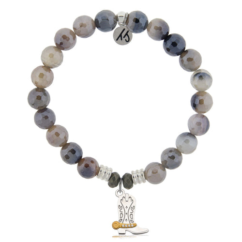 Storm Agate Gemstone Bracelet with Cowboy Boot Sterling Silver Charm