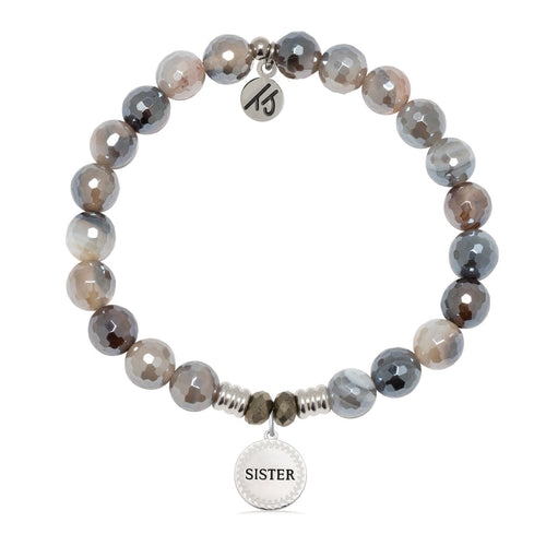 Storm Agate Gemstone Bracelet with Endless Love Sister Sterling Silver Charm