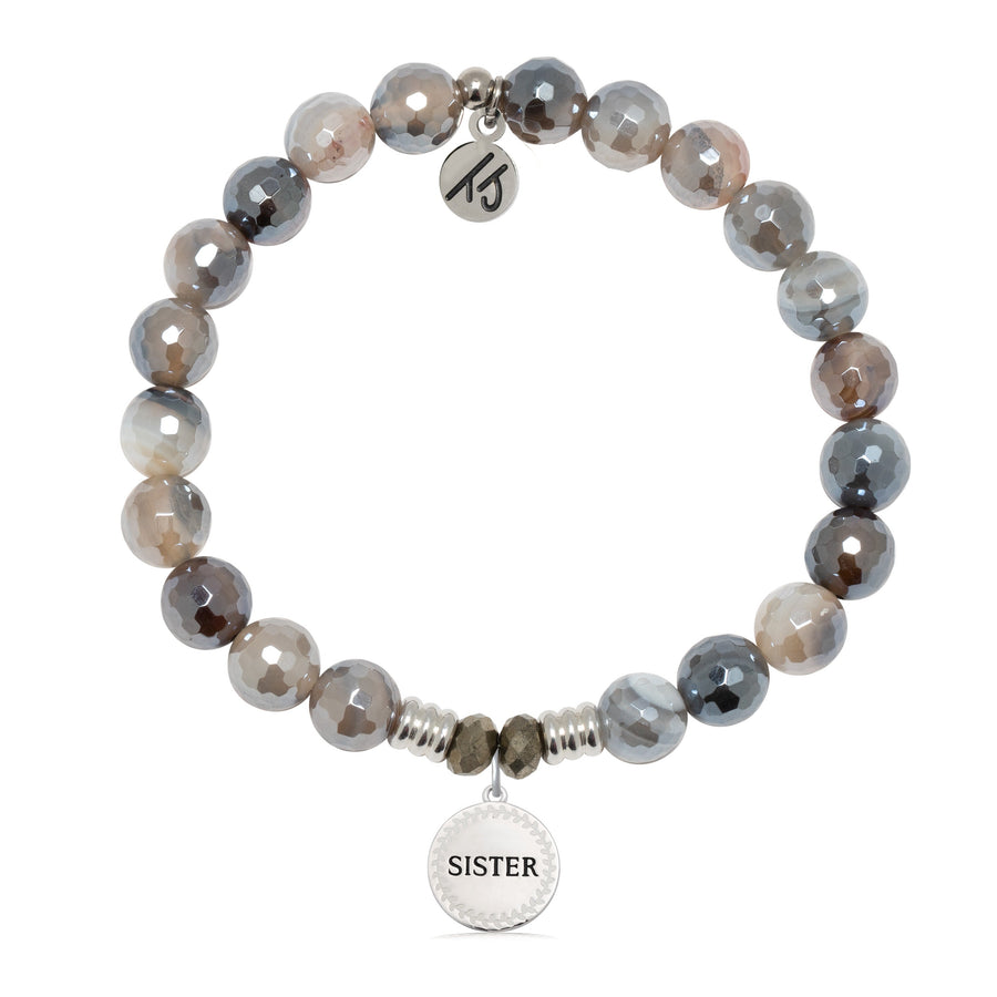 Storm Agate Gemstone Bracelet with Endless Love Sister Sterling Silver Charm