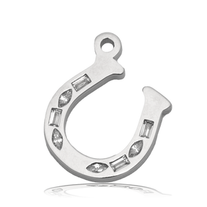 Storm Agate Gemstone Bracelet with Lucky Horseshoe CZ Sterling Silver Charm