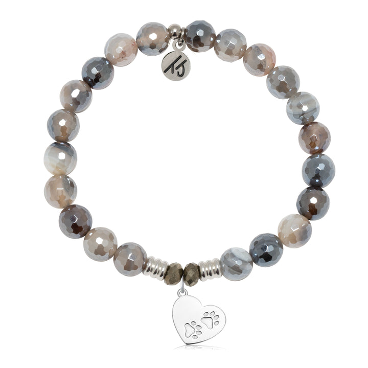 Storm Agate Gemstone Bracelet with Paws of Love Sterling Silver Charm
