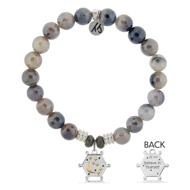 Storm Agate Stone Bracelet with Believe in Yourself Sterling Silver Charm