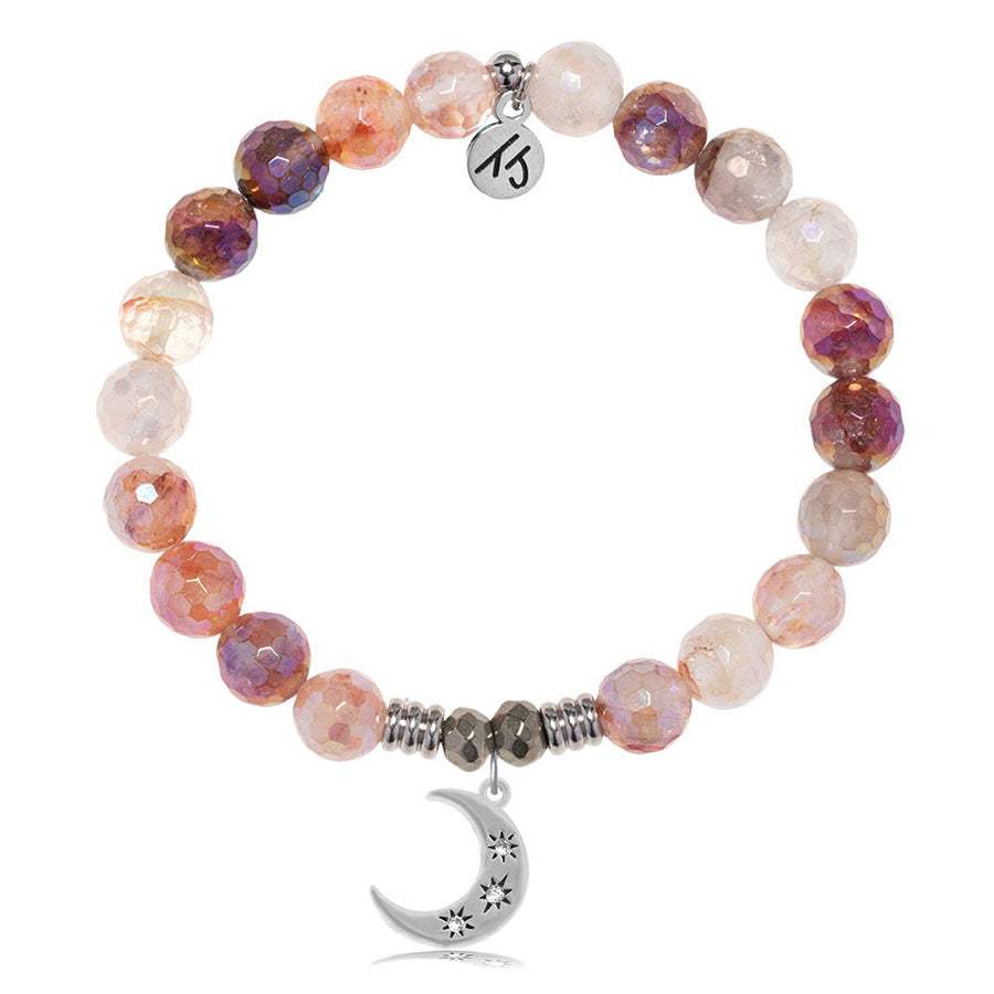 Strawberry Quartz Gemstone Bracelet with Friendship Stars Sterling Silver Charm