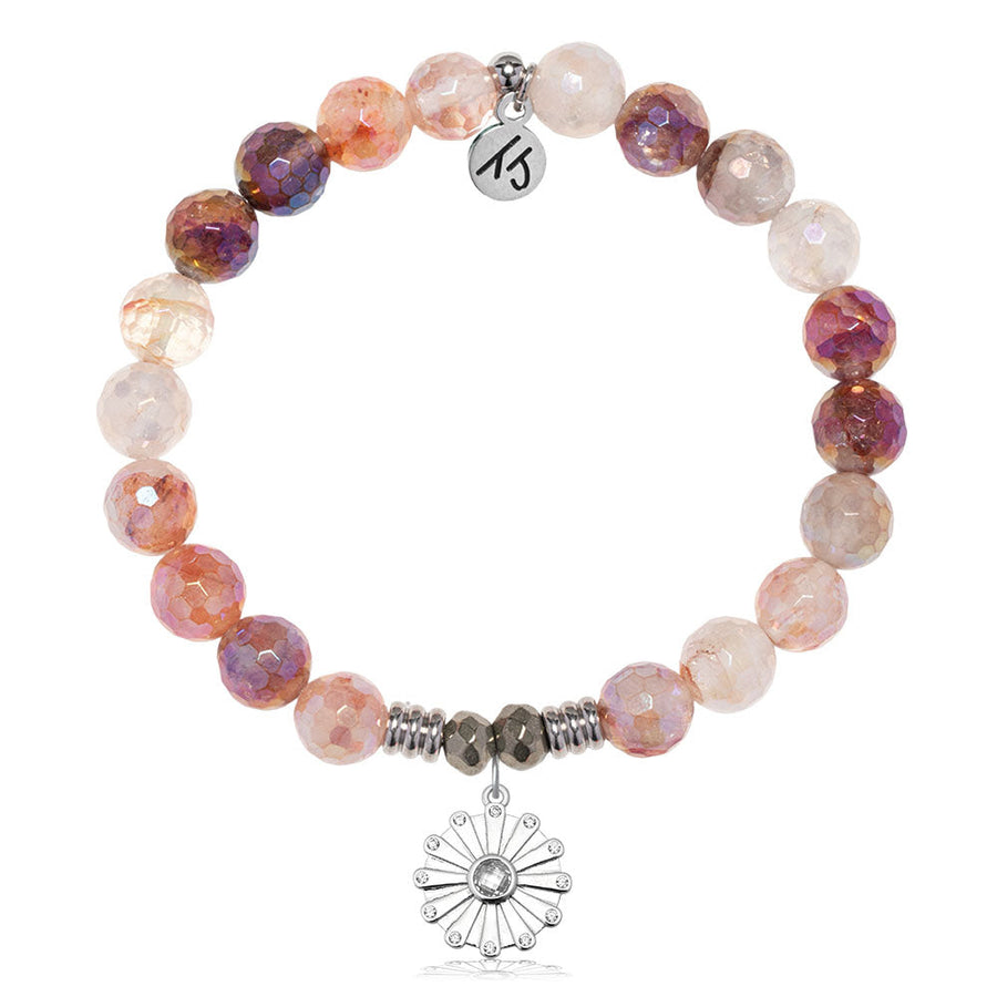 Strawberry Quartz Gemstone Bracelet with Happiness Sterling Silver Charm