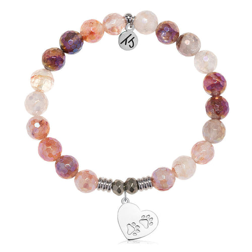 Strawberry Quartz Gemstone Bracelet with Paws of Love Sterling Silver Charm