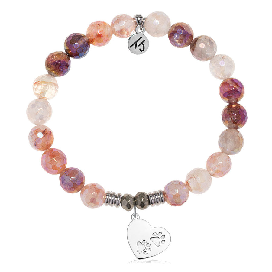 Strawberry Quartz Gemstone Bracelet with Paws of Love Sterling Silver Charm