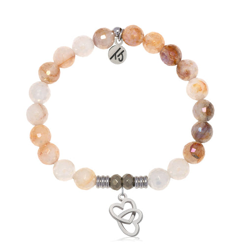 Sunset Quartz Gemstone Bracelet with Linked Hearts Sterling Silver Charm