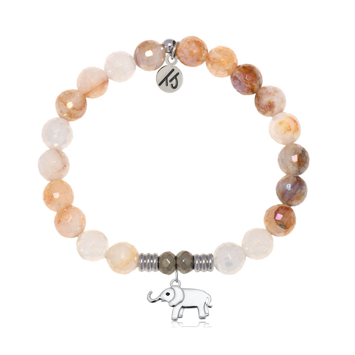 Sunset Quartz Gemstone Bracelet with Lucky Elephant Cutout Sterling Silver Charm