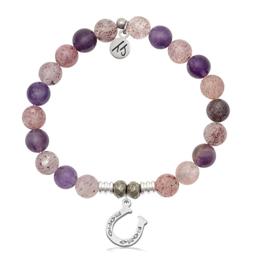 Super 7 Stone Bracelet with Lucky Horseshoe CZ Sterling Silver Charm