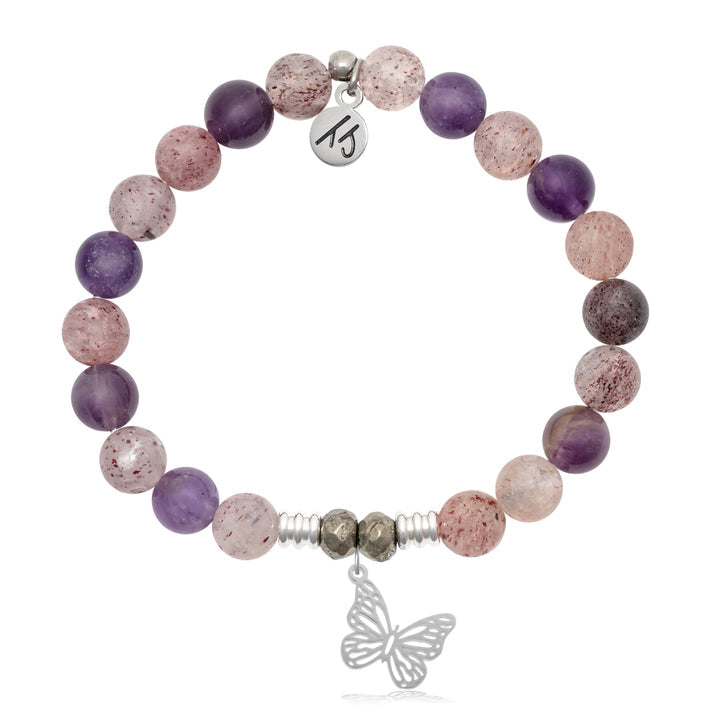Super 7 Stone Bracelet with Butterfly Sterling Silver Charm