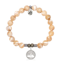 Load image into Gallery viewer, Tan Shell Gemstone Bracelet with Family Tree Sterling Silver Charm
