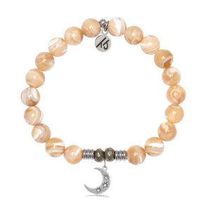 Tan Shell Gemstone Bracelet with Friendship Stars Sterling Silver Charm