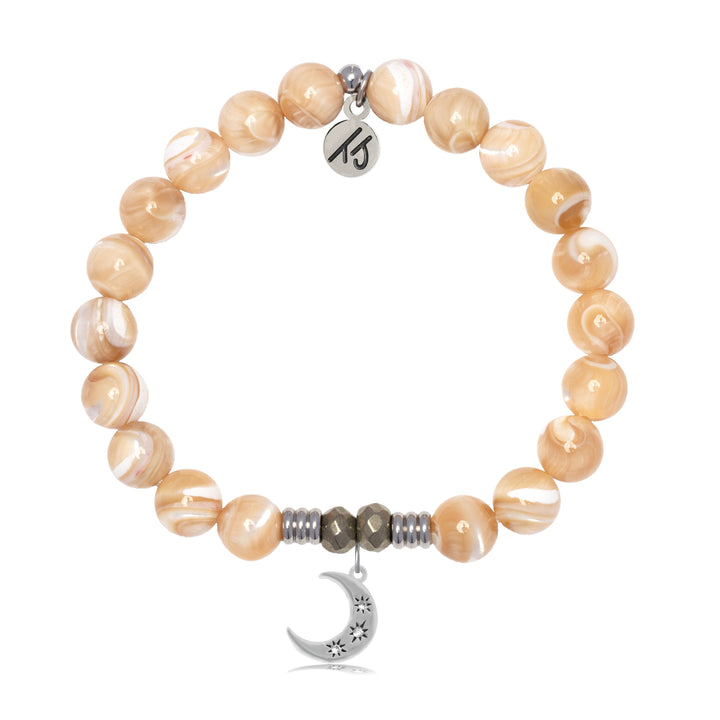 Tan Shell Gemstone Bracelet with Friendship Stars Sterling Silver Charm