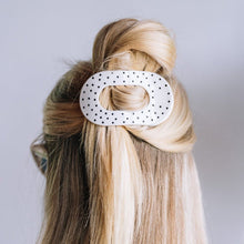 Load image into Gallery viewer, White Polka Dot Party Medium Flat Round Hair Clip
