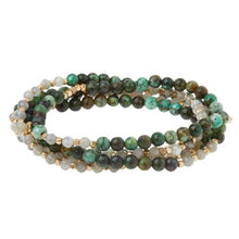 Load image into Gallery viewer, Stone Wrap - Labradorite &amp; African Turquoise/Gold - Stone Duo Wrap Bracelet/Necklace and Pin
