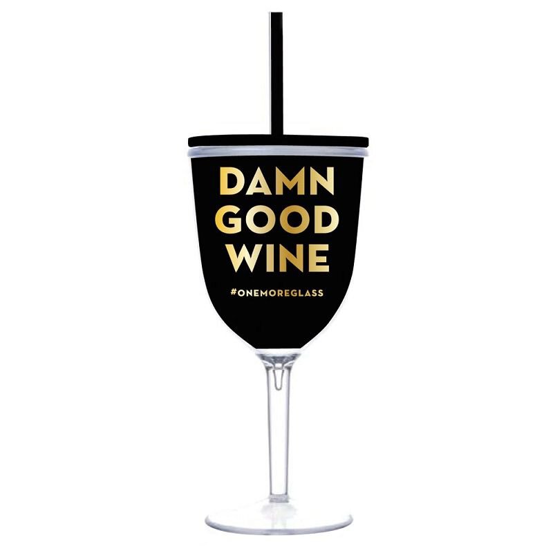 Double-Wall Wine Glass - Damn Good with Reusable Straw
