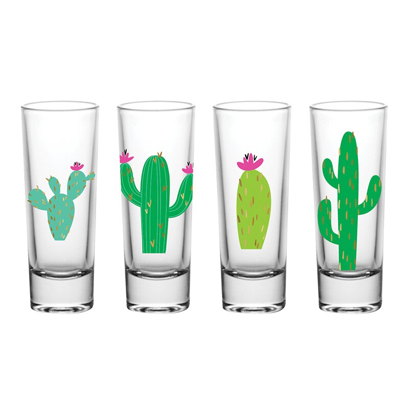 Four Shot Glass Aqua Cactus Set - Boxed
