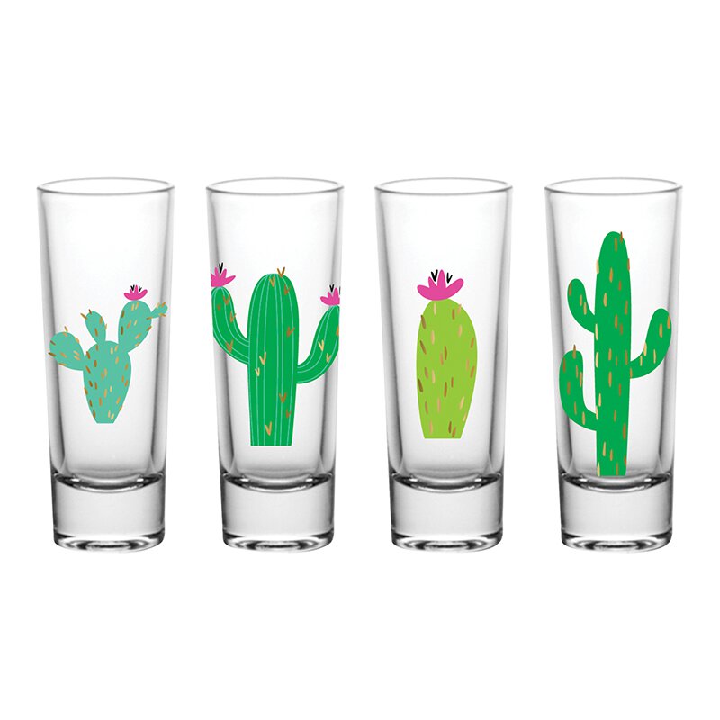 Four Shot Glass Aqua Cactus Set