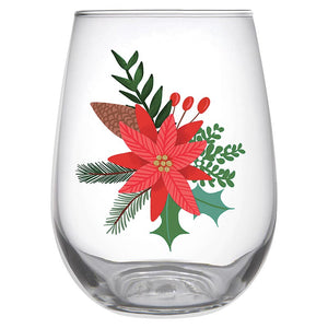 Stemless Wine Glass - Poinsettia