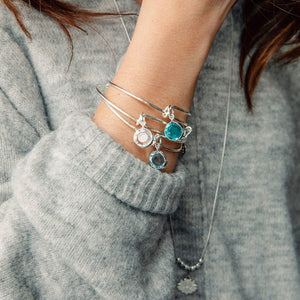 December Blue Zircon Birthstone Charm Bangle With Swarovski® Crystals Shiny Silver