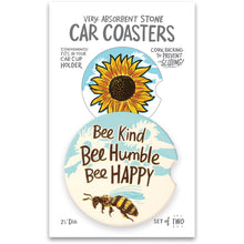 Load image into Gallery viewer, Car Coasters Set of 2 - Bee Kind Bee Humble Bee Happy
