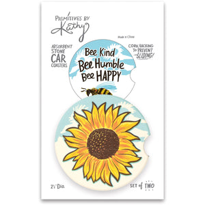 Car Coasters Set of 2 - Bee Kind Bee Humble Bee Happy