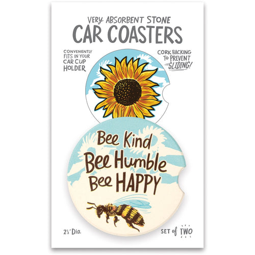Car Coasters Set of 2 - Bee Kind Bee Humble Bee Happy