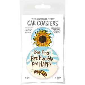 Car Coasters Set of 2 - Bee Kind Bee Humble Bee Happy