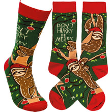 Load image into Gallery viewer, Socks - Christmas Sloth - Don't Hurry Be Merry
