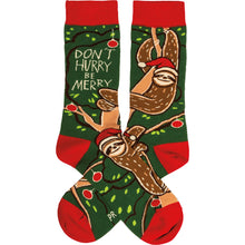 Load image into Gallery viewer, Socks - Christmas Sloth - Don't Hurry Be Merry
