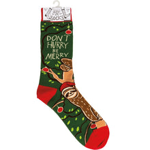 Load image into Gallery viewer, Socks - Christmas Sloth - Don't Hurry Be Merry
