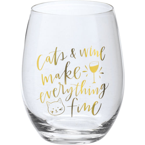 Stemless Wine Glass - Cats & Wine Make Everything Fine