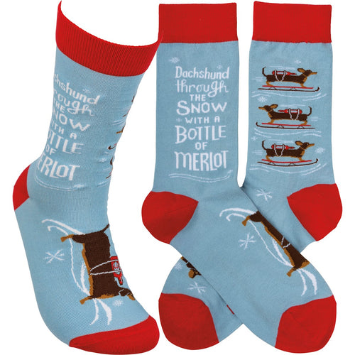 Socks - Dachshund Through The Snow With A Bottle of Merlot