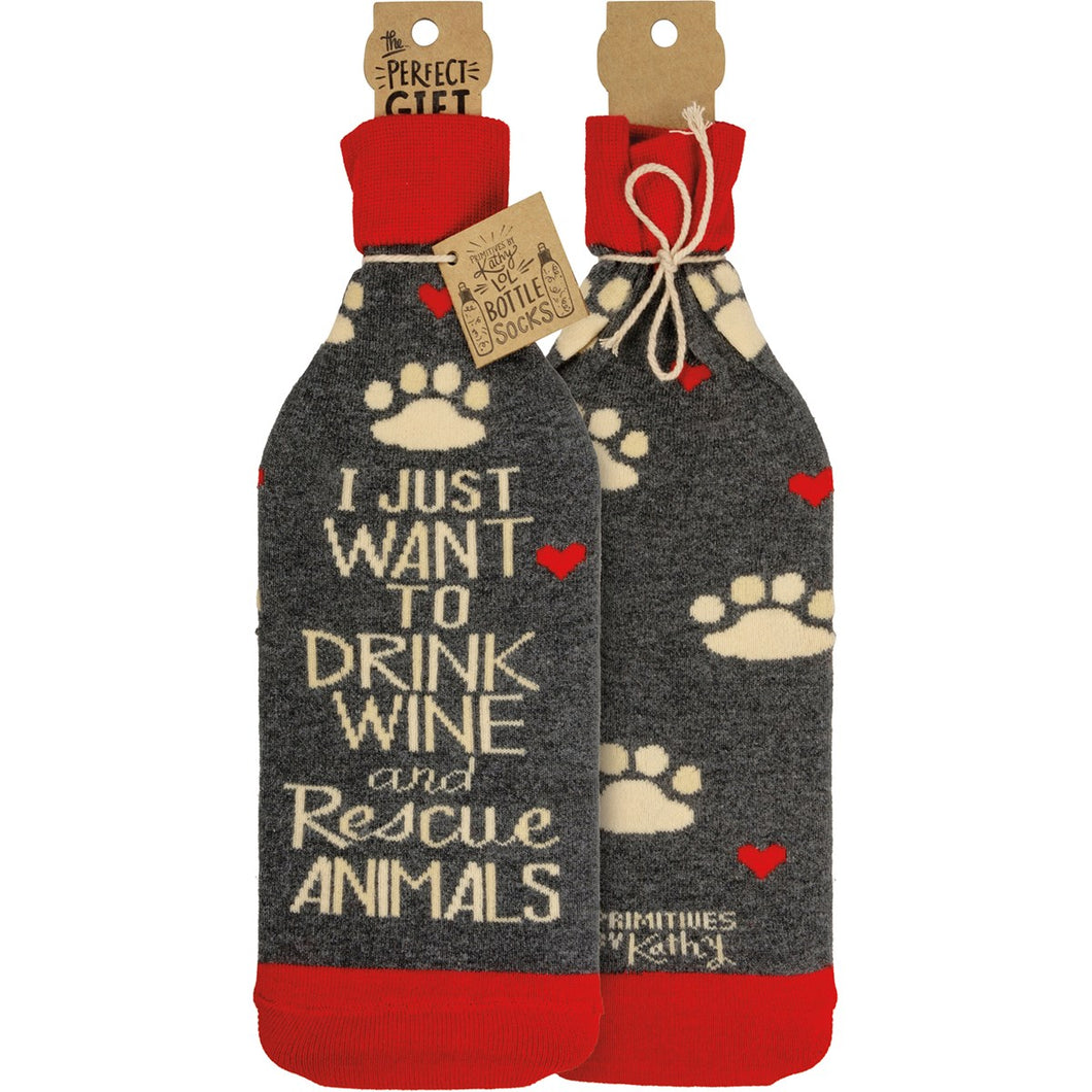 Bottle Sock - Drink Wine And Rescue Animals