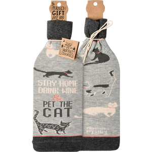 Bottle Sock - Stay Home Drink Wine & Pet The Cat