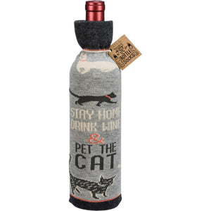 Bottle Sock - Stay Home Drink Wine & Pet The Cat
