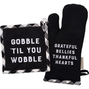 Oven Mitt and Potholder Kitchen Set - Grateful Bellies Thankful Hearts