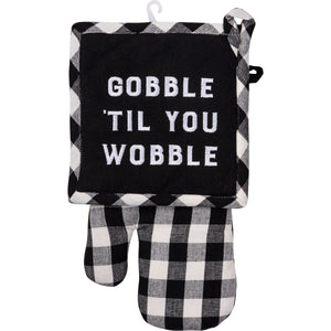 Oven Mitt and Potholder Kitchen Set - Grateful Bellies Thankful Hearts