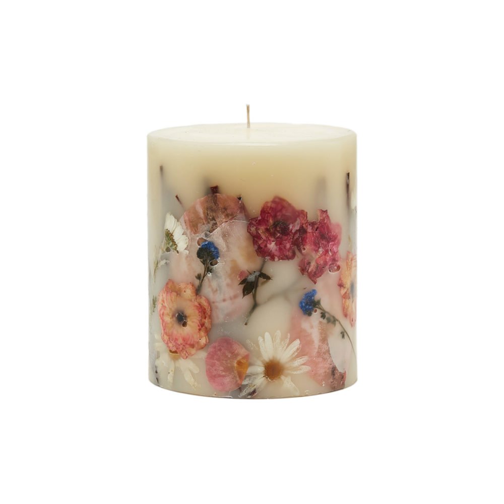 Rosy Rings - Apricot Rose Small Round Botanical Candle with Gilded Glass Coaster