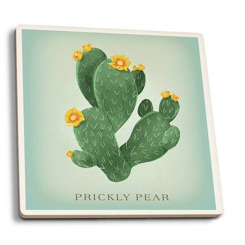 Ceramic Coaster - Prickly Pear with Yellow Flowers, Vintage…