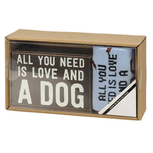 Love And A Dog -Box Sign & Sock Set