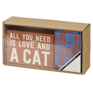 Love And A Cat -Box Sign & Sock Set