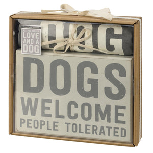 Dogs Welcome - Box Sign & Dish Towel Set