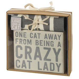 Love and a Cat - Box Sign & Dish Towel Set
