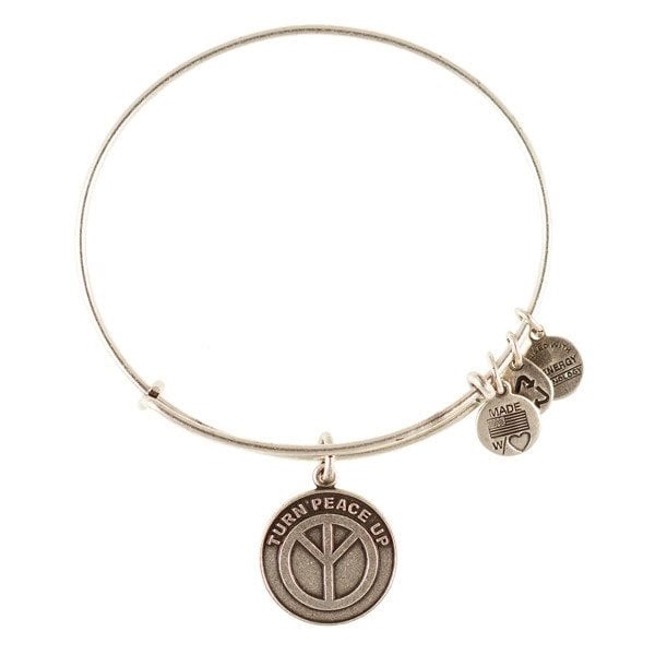 Alex and Ani Saint Turn Peace Up Charm Bangle Silver