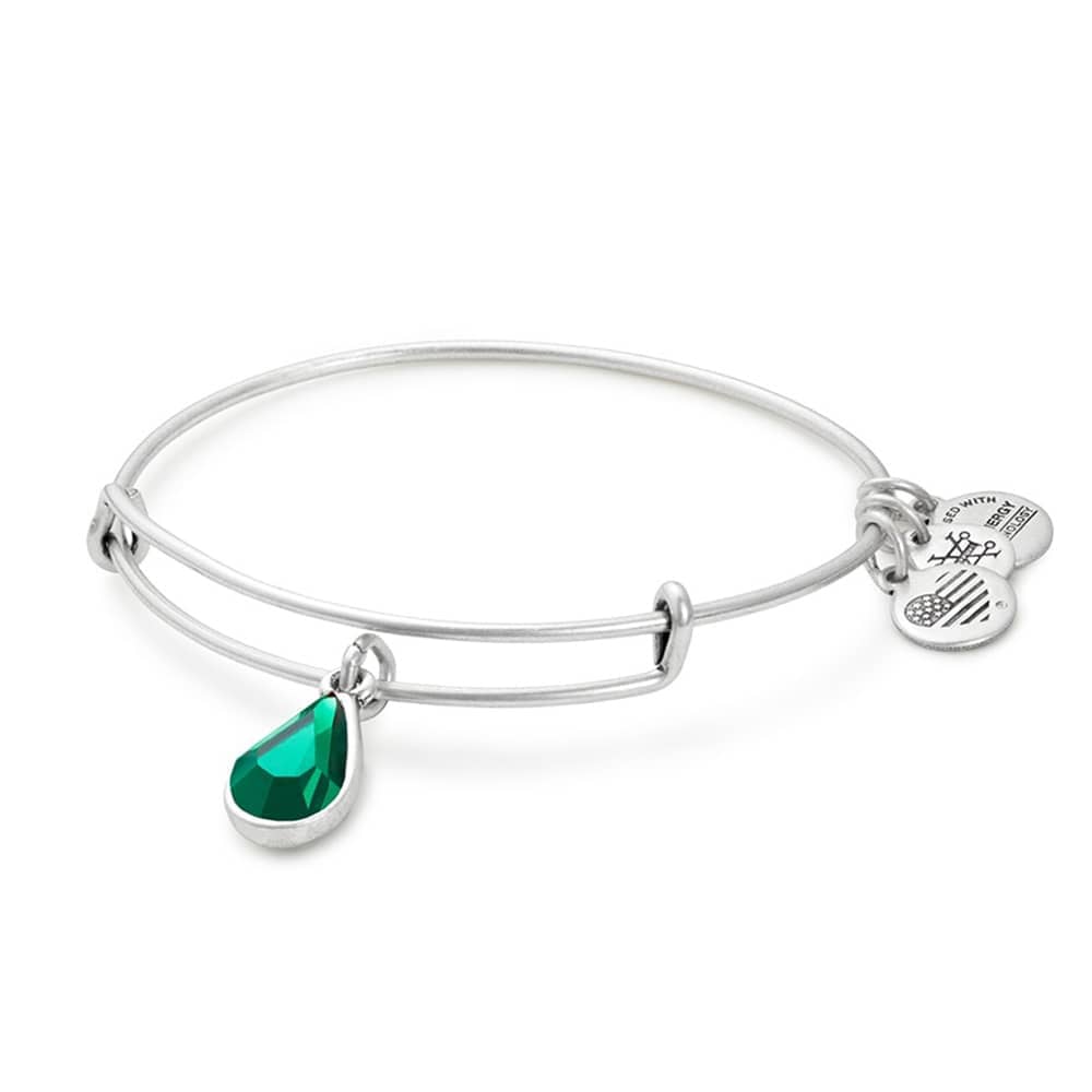Alex and Ani - May Emerald Birthstone Teardrop Charm Bangle With Swarovski® Crystals Rafaelian Silver