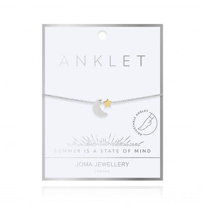 Anklet - Two Tone Moon and Star,  10.2" Adjustable Length
