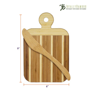 Striped Paddle Serving and Cutting Board and Spreader Knife Gift Set